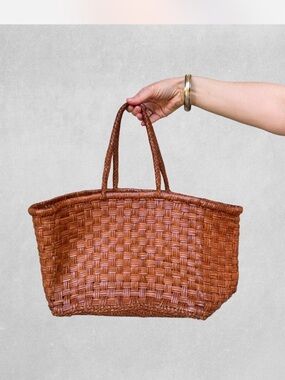 DRAGON DIFFUSION Woven Leather Tote Bag in Cognac Brown